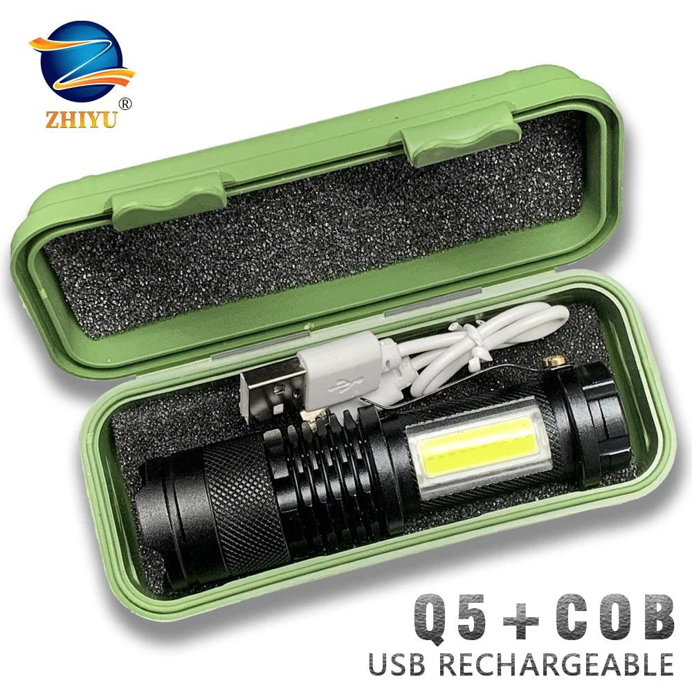 Built In Battery Q5 Portable Mini Led Flashlight Zoom Torch COB Lamp 2000 Lumens Adjustable Penlight Waterproof for Outdoor - Outdoorsavage