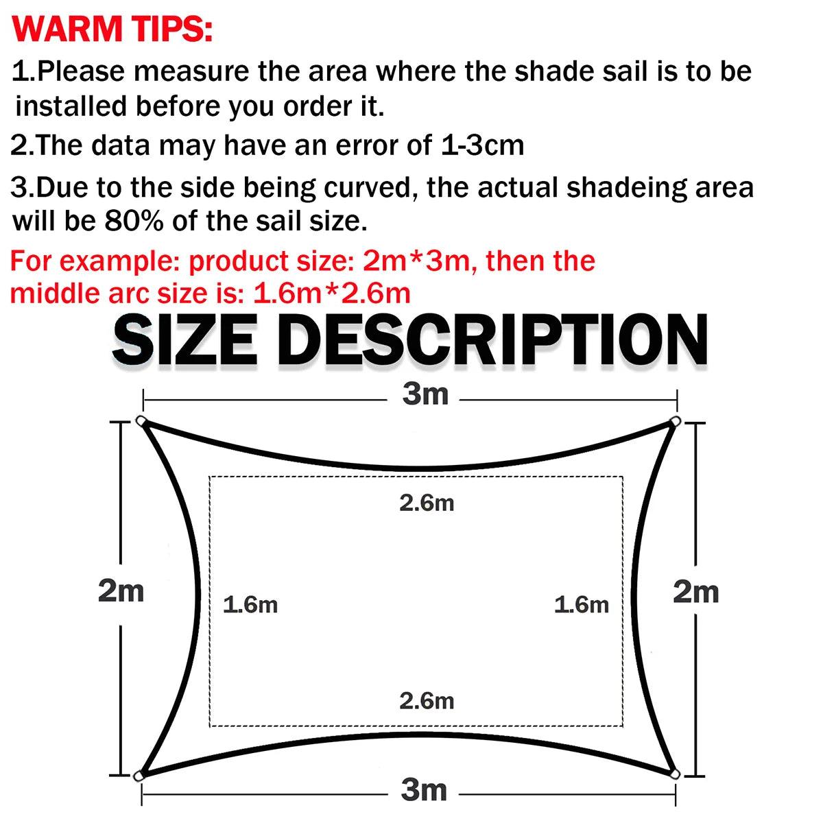 300D Waterproof Gray Square Rectangular Shade sail, Outdoor Garden Swimming Pool Awning, Camping Hiking Sun shelter - Outdoorsavage