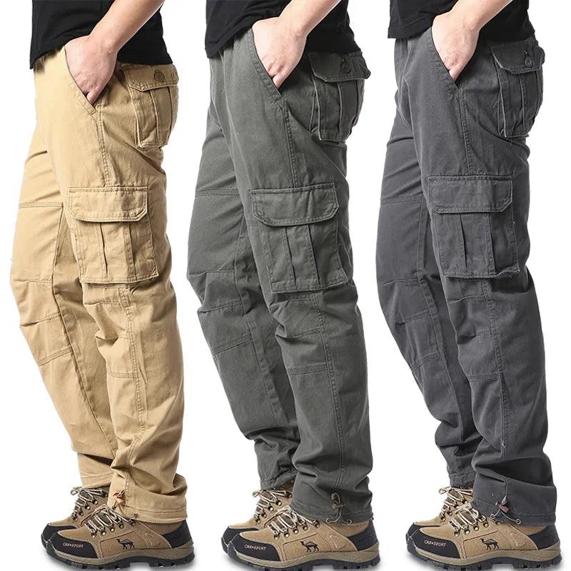 Large Pocket Loose Overalls Men's Outdoor Sports Jogging Tactical Pants Elastic Waist Pure Cotton Casual Work Pants - Outdoorsavage