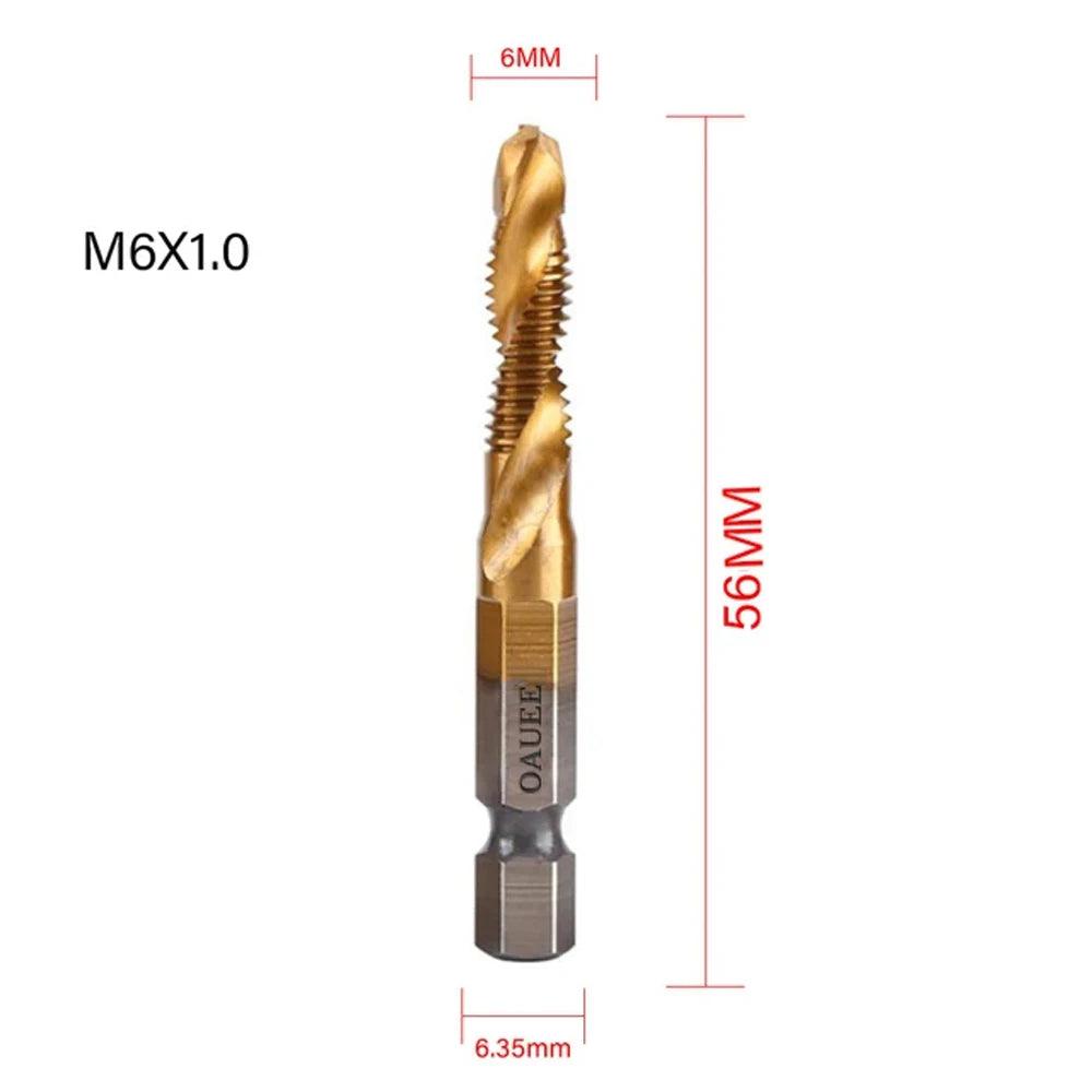 1/6Pcs Tap Drill Bit Set Hex Shank Titanium Plated HSS Screw Thread Bit Screw Machine Compound Tap M3 M4 M5 M6 M8 M10 Hand Tools - Outdoorsavage