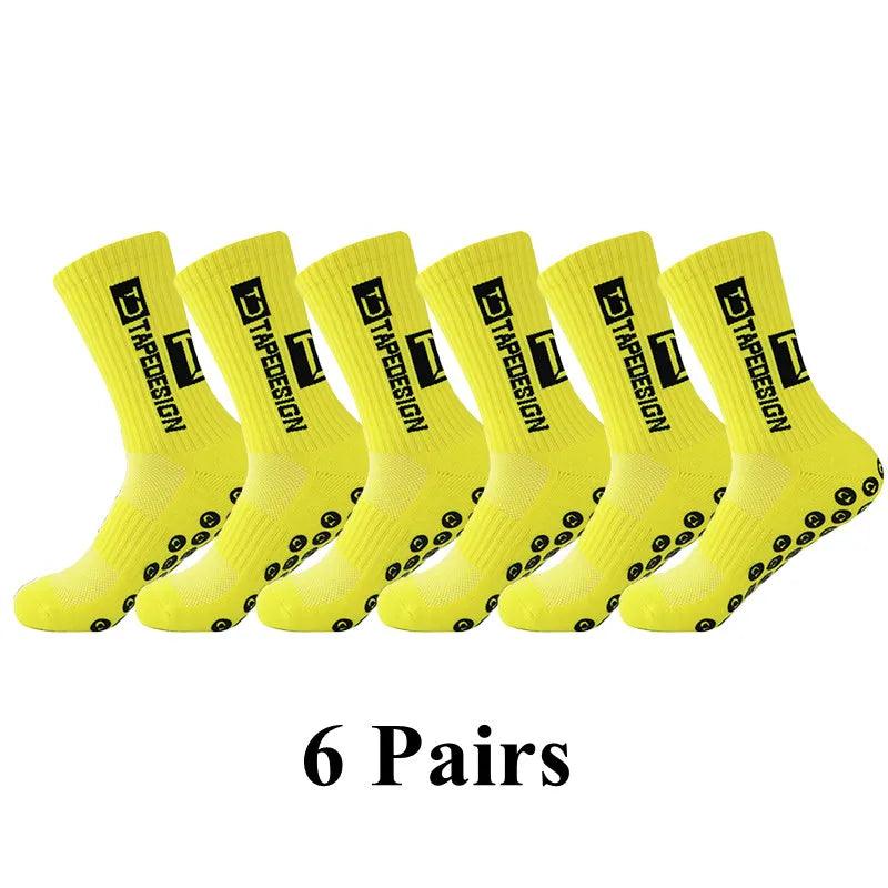 6Pairs/Lot 2023 New ANTI SLIP Tapedesign Football Socks Mid Calf Non-Slip Soccer Sport Cycling Sports Mens Sock EU38-45 - Outdoorsavage