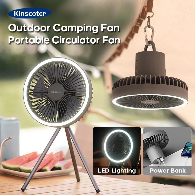 10000mAh 4000mAh Camping Fan Rechargeable Desktop Portable Circulator Wireless Ceiling Electric Fan with Power Bank LED Lighting - Outdoorsavage