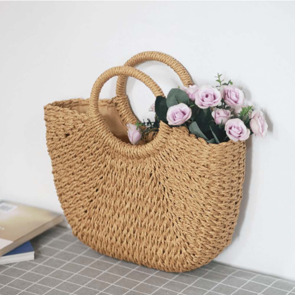 Summer Top Handle Semi Circle Straw Bag - Outdoorsavage