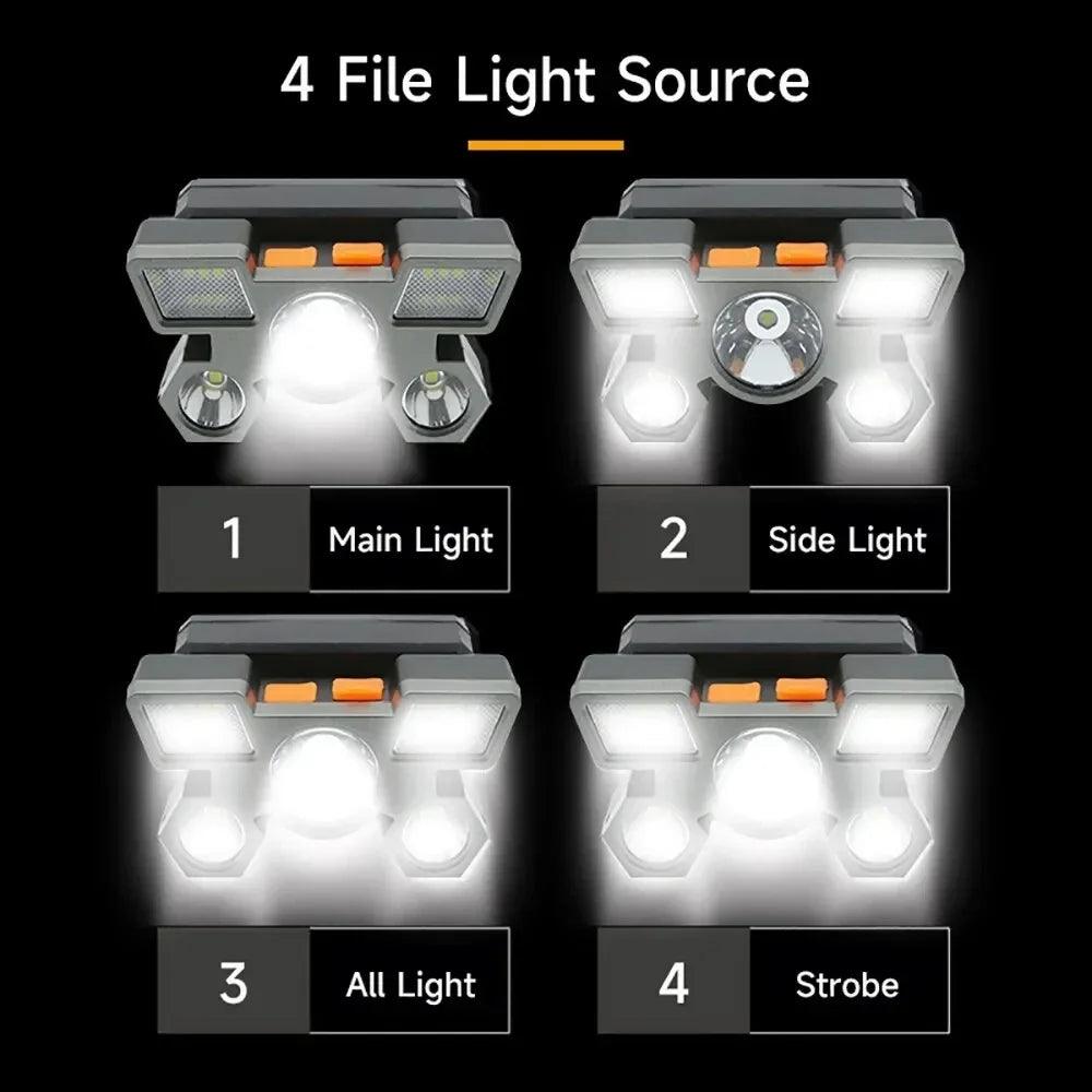 USB Rechargeable Headlamp Portable 5LED Headlight Built in Battery Torch Portable Working Light Fishing Camping Head Light - Outdoorsavage