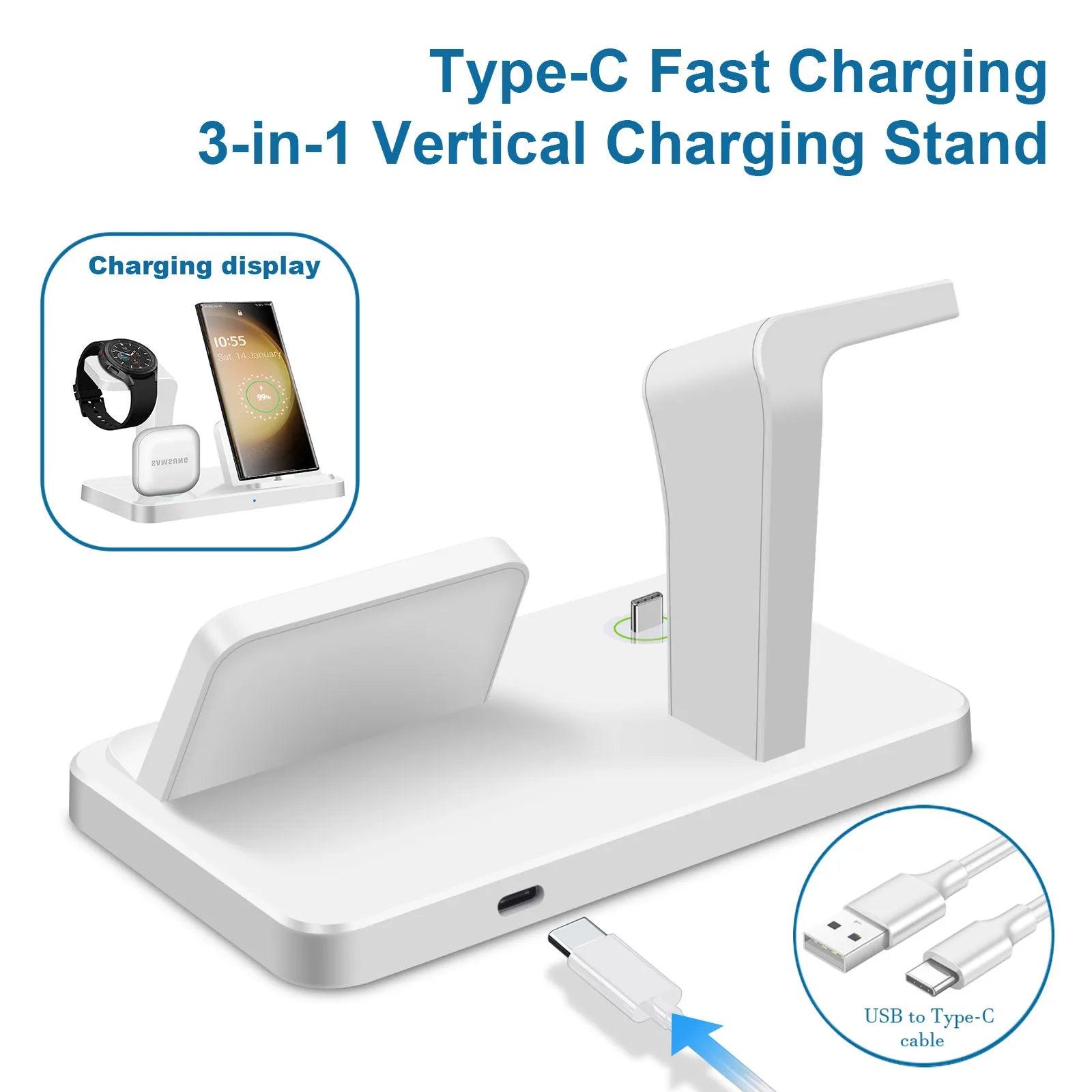 3 In 1 Wireless Charger Stand For Samsung S23 S22 Galaxy Watch 5 4 3 - Outdoorsavage