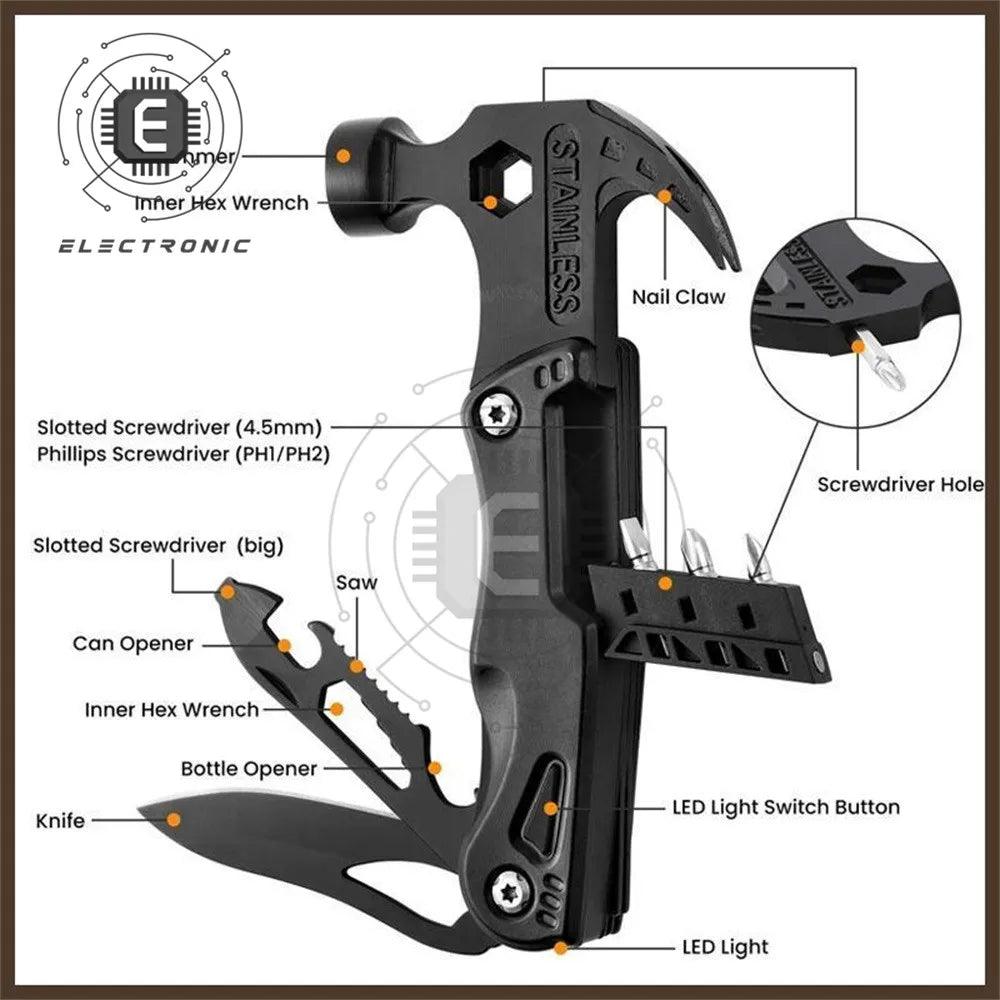 Multifunctional Pliers Multitool Claw Hammer Stainless Steel Tool With Sheath For Outdoor - Outdoorsavage