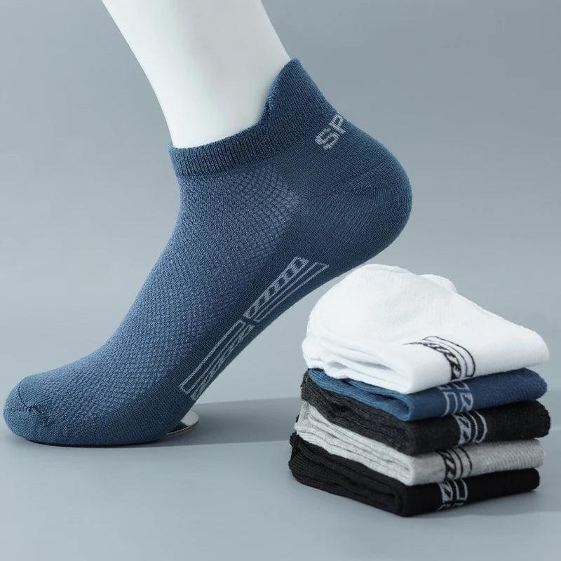 5 Pairs/Lot High Quality Men Ankle Socks Breathable Cotton Sports Mesh Casual Athletic Thin Cut Short Sokken Plus Size - Outdoorsavage