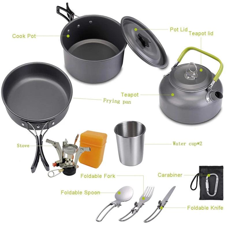 Camping cooking set Camping Gear Outdoor stove teapot Pan cup Accessories Portable Camping Equipment camper accessories kitchen - Outdoorsavage