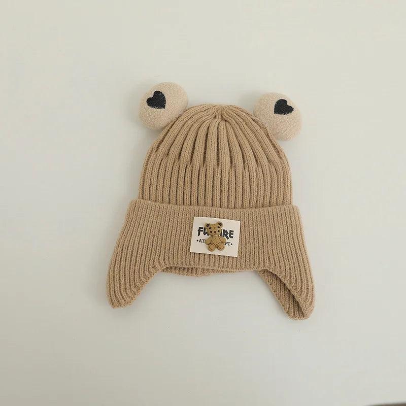 Winter Baby Beanie Cap Cartoon Bear Ear Protection Knitted Hat for Toddler Boys Girls Cute Korean Warm Kids Crochet Hats Gorras - Outdoorsavage