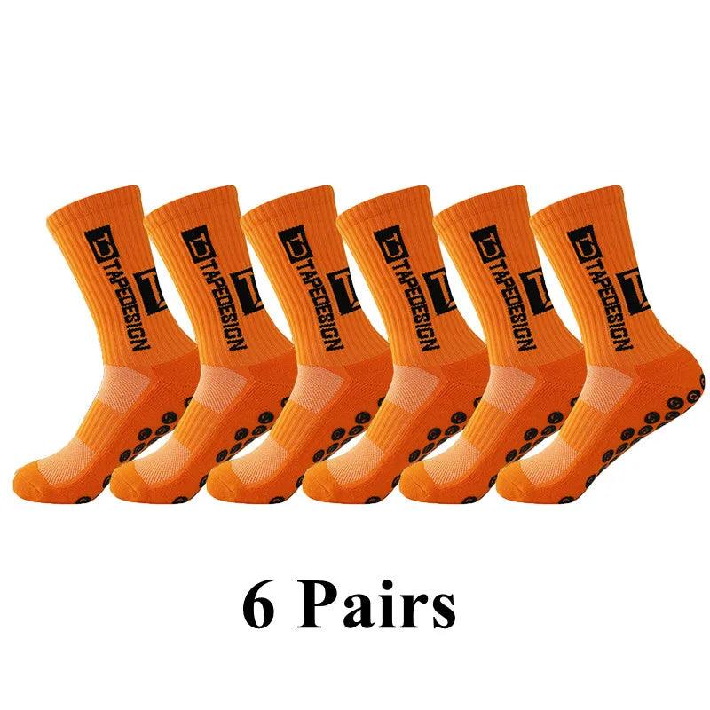 6Pairs/Lot 2023 New ANTI SLIP Tapedesign Football Socks Mid Calf Non-Slip Soccer Sport Cycling Sports Mens Sock EU38-45 - Outdoorsavage