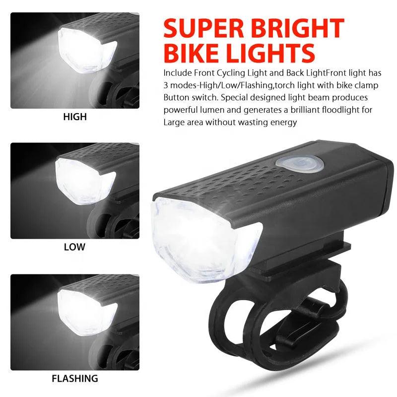 Bike Light Set Front Light with Taillight USB Rechargeable Easy to Install 3 Modes Bicycle Accessories for the Bicycle Road MTB - Outdoorsavage