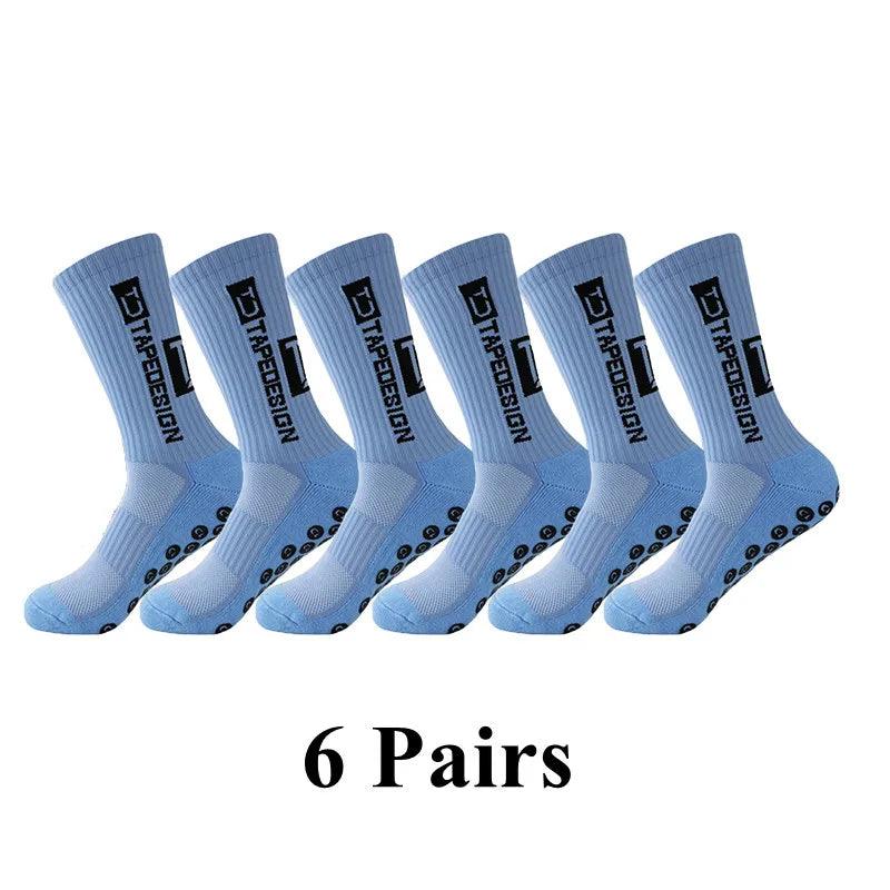 6Pairs/Lot 2023 New ANTI SLIP Tapedesign Football Socks Mid Calf Non-Slip Soccer Sport Cycling Sports Mens Sock EU38-45 - Outdoorsavage