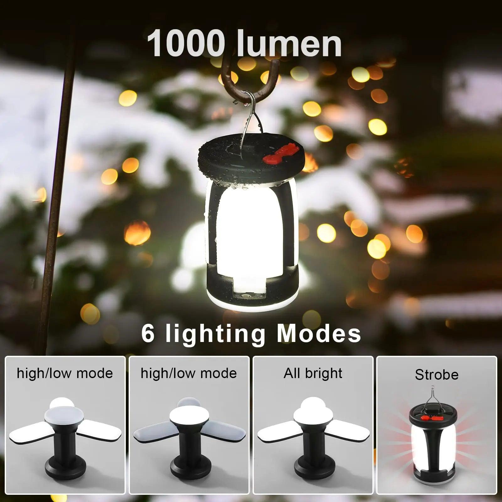 High Power Solar LED Camping Lantern Rechargeable 4500mAh 1000LM Emergency Power Bank Foldable 6 Light Modes for Camping Fishing - Outdoorsavage