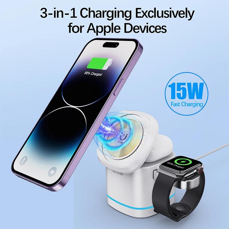 3 in 1 Transparent Magnetic 15W Wireless Charger Charger Stand For - Outdoorsavage