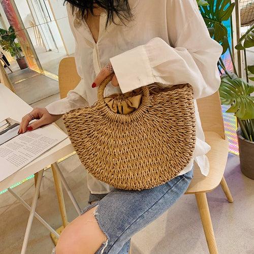 Summer Top Handle Semi Circle Straw Bag - Outdoorsavage