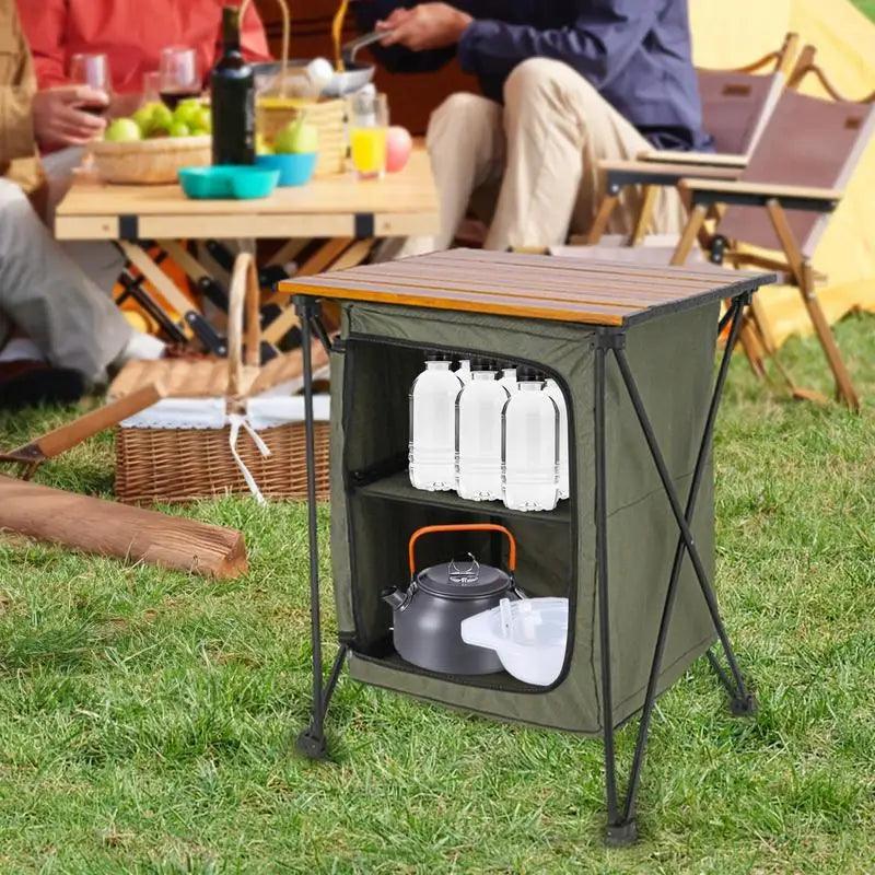 Outdoor Cooking Table Cabinet Storage Organizer Folding Barbecue Table - Outdoorsavage