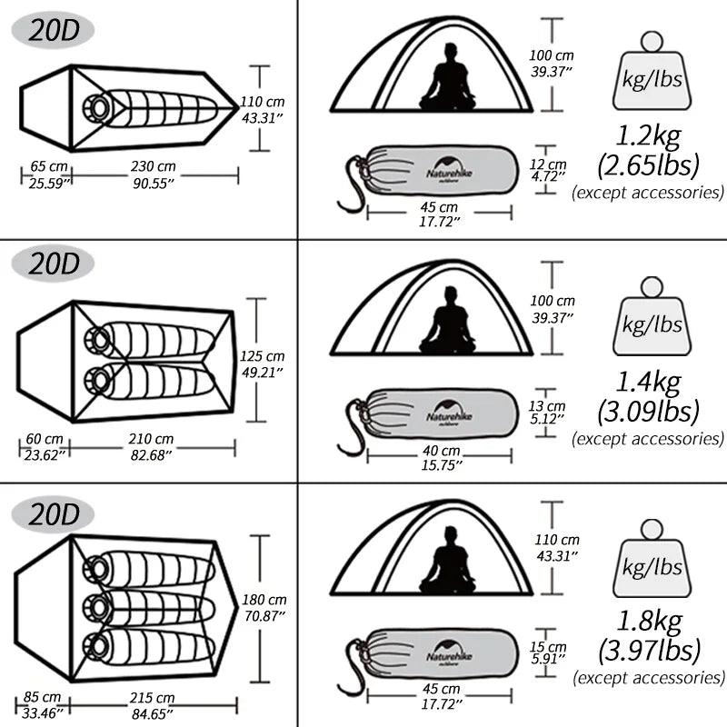 Naturehike Cloud Up 1 2 3 People Tent Ultralight 20D Camping Tent Waterproof Outdoor Hiking Travel Tent Backpacking Cycling Tent - Outdoorsavage