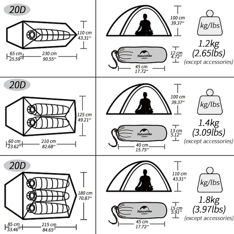 Naturehike Cloud Up Tent, compact waterproof design for camping