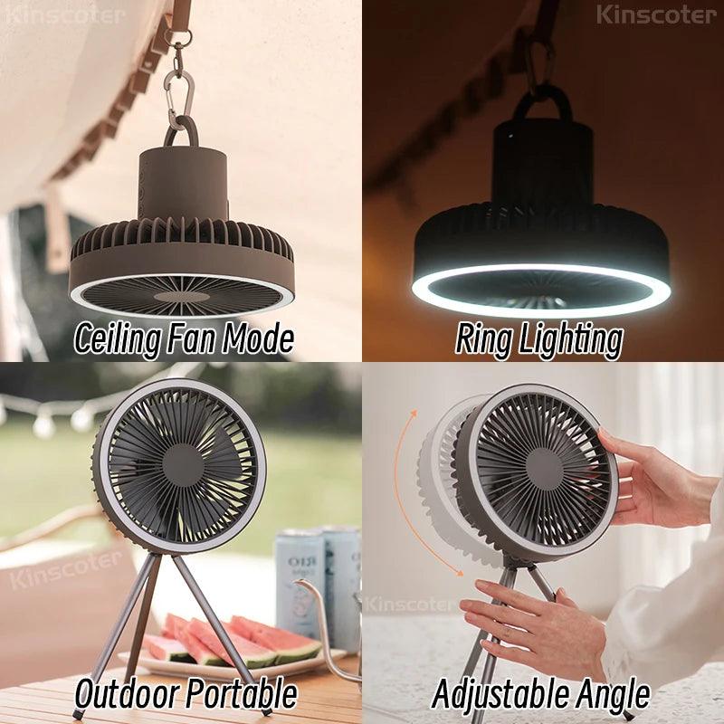 10000mAh 4000mAh Camping Fan Rechargeable Desktop Portable Circulator Wireless Ceiling Electric Fan with Power Bank LED Lighting - Outdoorsavage