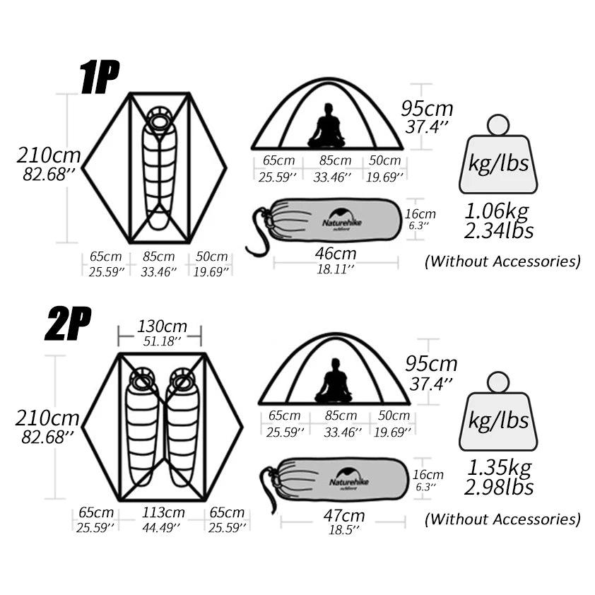 Naturehike VIK Tent 1 2 Person Ultralight Tent Portable Camping Tent Airy Fishing Tent Waterproof Traveling Hiking Outdoor Tent - Outdoorsavage