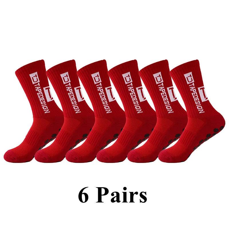 6Pairs/Lot 2023 New ANTI SLIP Tapedesign Football Socks Mid Calf Non-Slip Soccer Sport Cycling Sports Mens Sock EU38-45 - Outdoorsavage