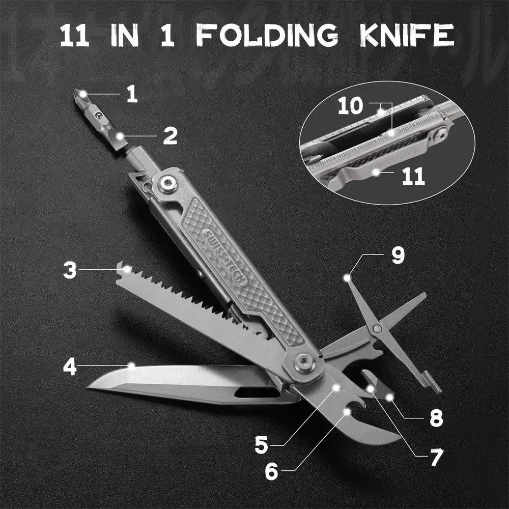 SWISS TECH 11 In 1 Mini Multitool Folding Knife EDC Outdoor Pocket Portable Knife Outdoor Camping Survival Equipment - Outdoorsavage