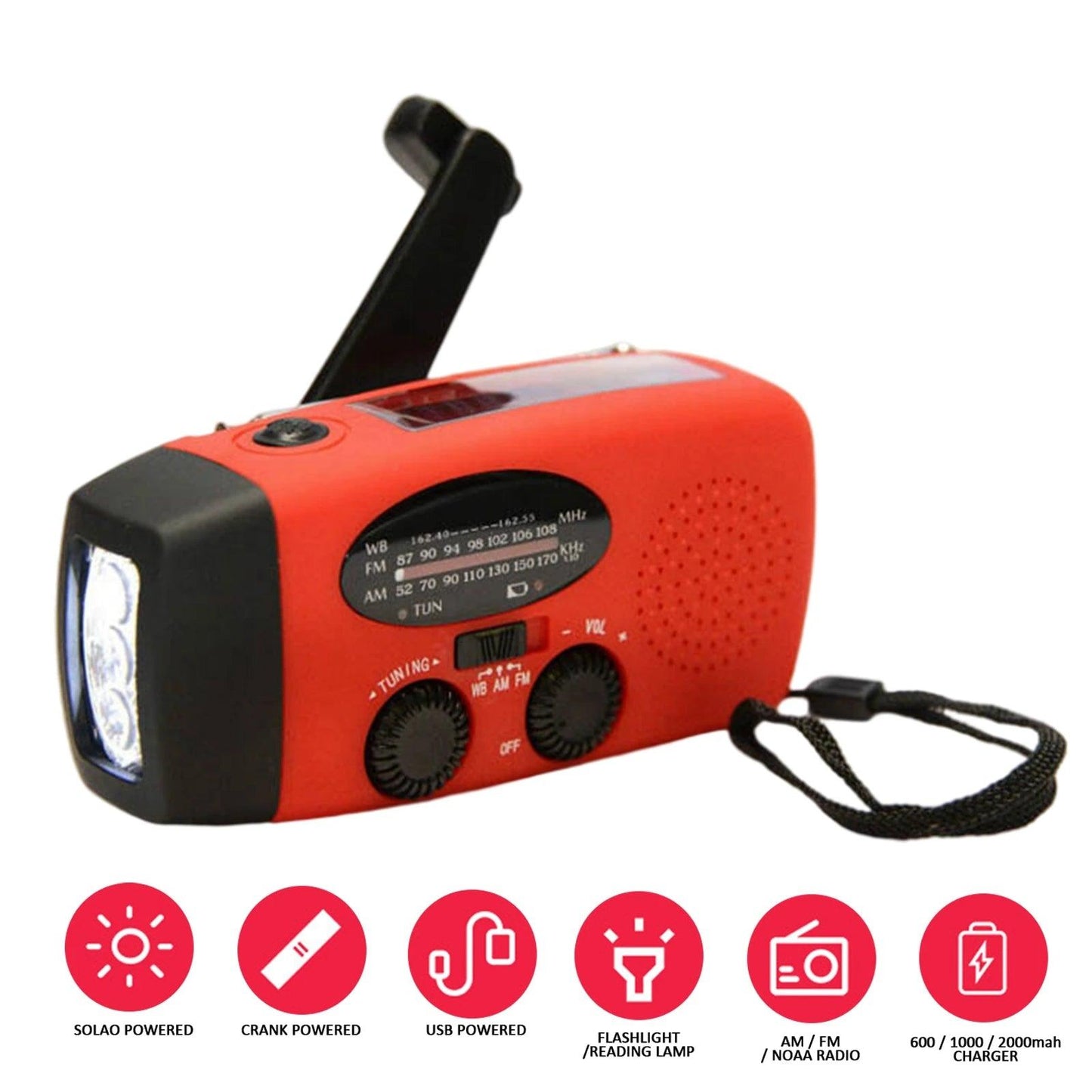 Multifunctional Solar Hand Crank Radio FM AM WB NOAA Weather Radio 2000mAh USB Charging Emergency LED Flashlight Power Ban - Outdoorsavage