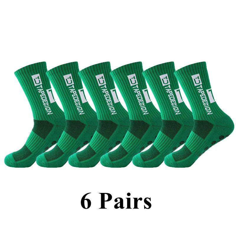 6Pairs/Lot 2023 New ANTI SLIP Tapedesign Football Socks Mid Calf Non-Slip Soccer Sport Cycling Sports Mens Sock EU38-45 - Outdoorsavage