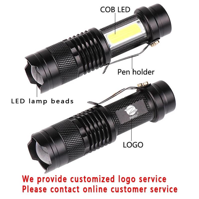 Built In Battery Q5 Portable Mini Led Flashlight Zoom Torch COB Lamp 2000 Lumens Adjustable Penlight Waterproof for Outdoor - Outdoorsavage