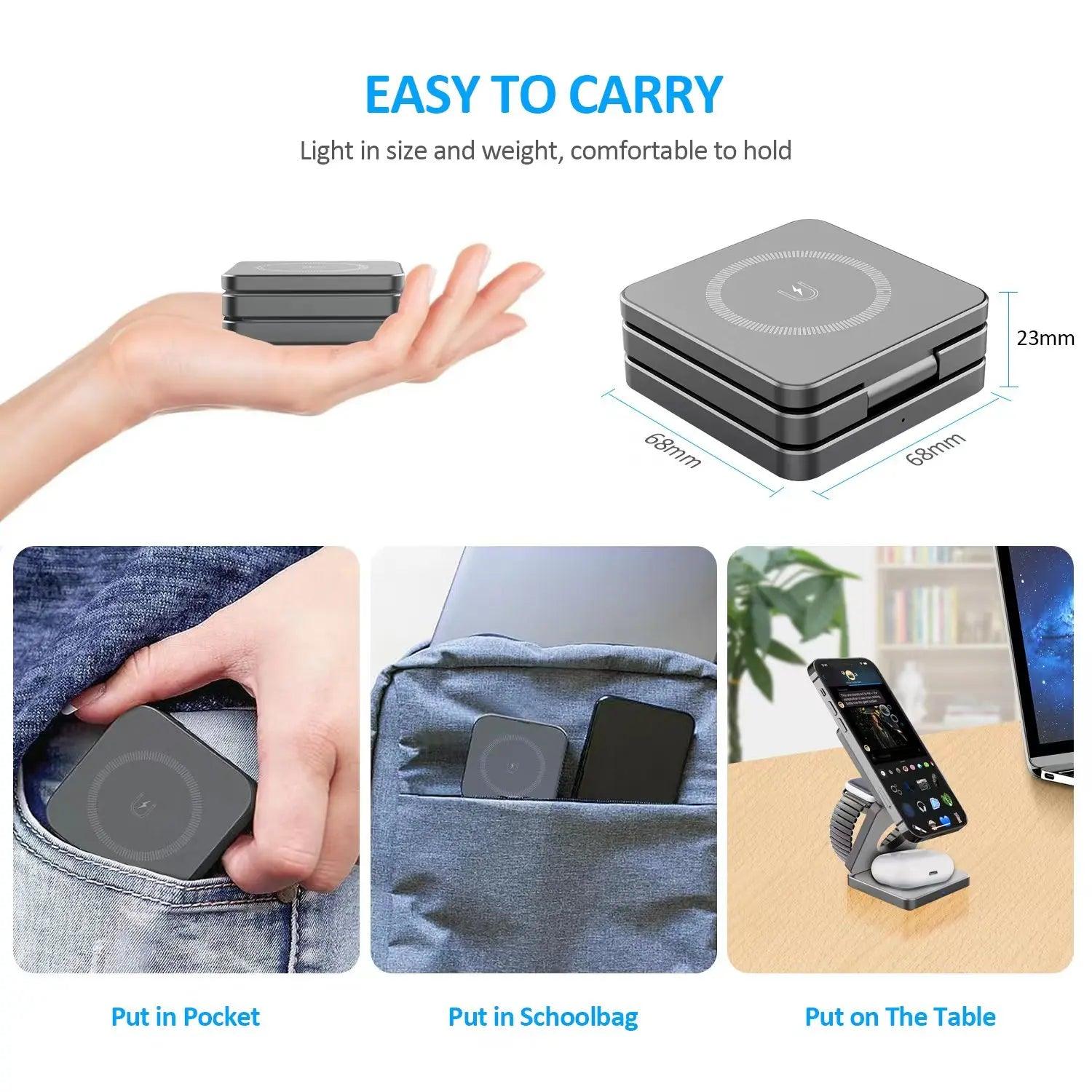 15W 3 in 1 Magnetic Wireless Charger Foldable Phone Charger Holder for - Outdoorsavage