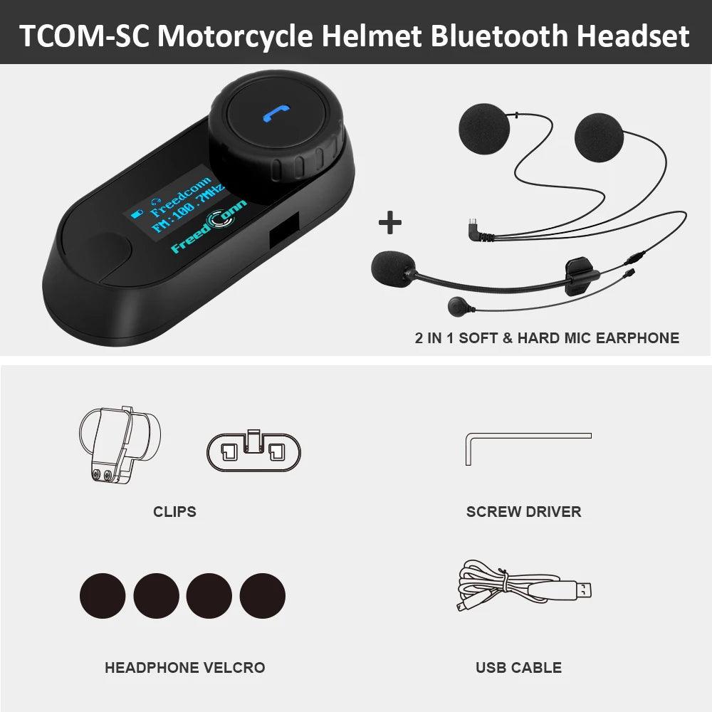 Freedconn Motorcycle Intercom Wireless Bluetooth Helmet Headset Moto Helmets Communication System 1000m Interphone Headsets - Outdoorsavage