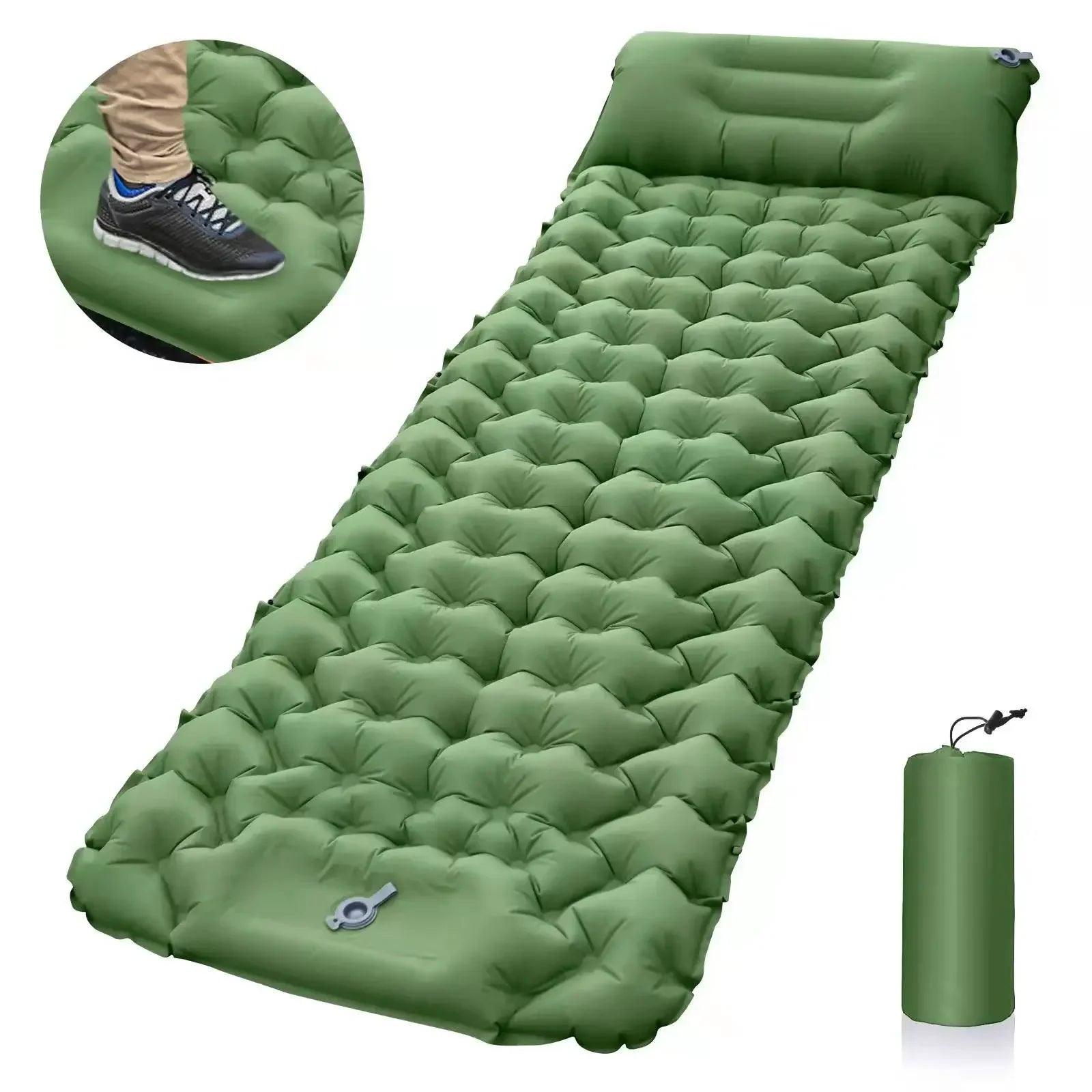 Outdoor Sleeping Pad Camping Inflatable Mattress with Pillows Travel Mat Folding Bed Ultralight Air Cushion Hiking Trekking - Outdoorsavage