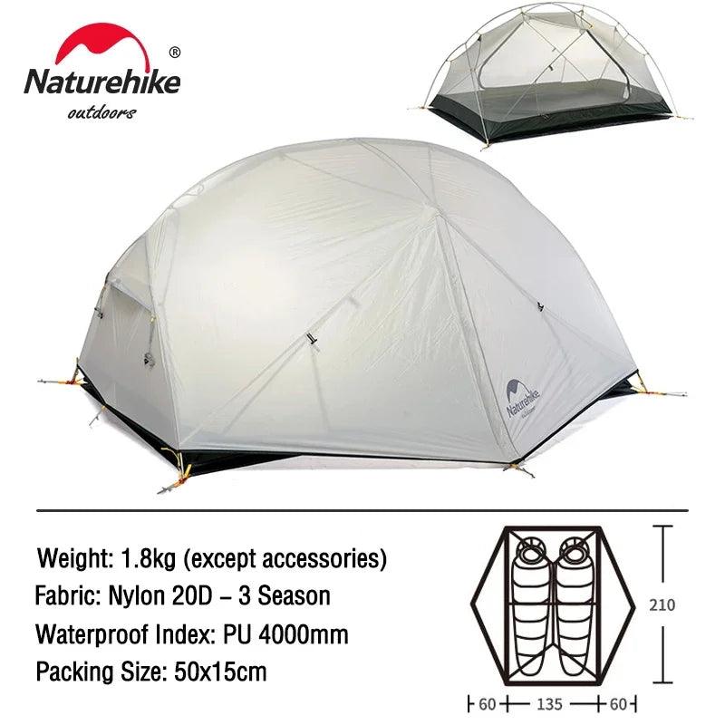 Naturehike Camping Tent 2 Person Mongar Ultralight Tent Outdoor Travel Tent Double Layer Waterproof Tent 3 Season Portable Tent - Outdoorsavage