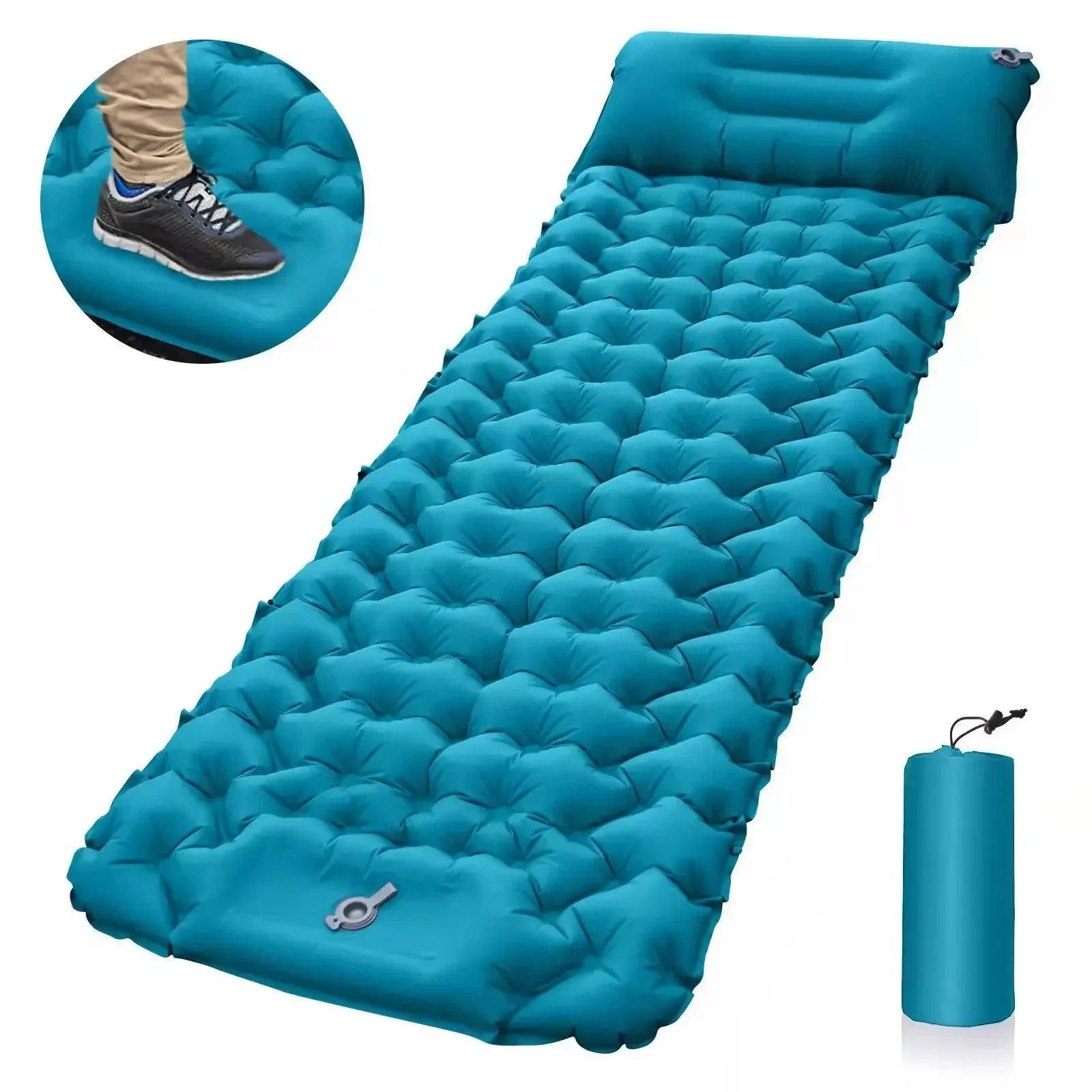 Outdoor Sleeping Pad Camping Inflatable Mattress with Pillows Travel Mat Folding Bed Ultralight Air Cushion Hiking Trekking - Outdoorsavage