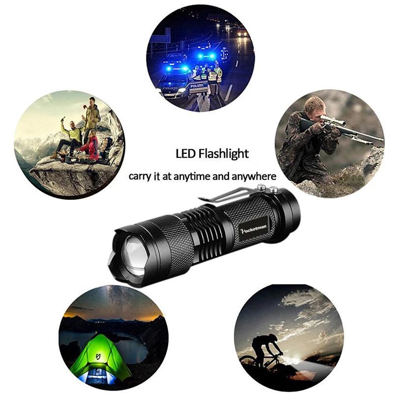 Powerful Tactical Flashlights Portable LED Camping Lamps 3 Modes Zoomable Torch Light Lanterns Self Defense 6pcs/Lot z50 - Outdoorsavage