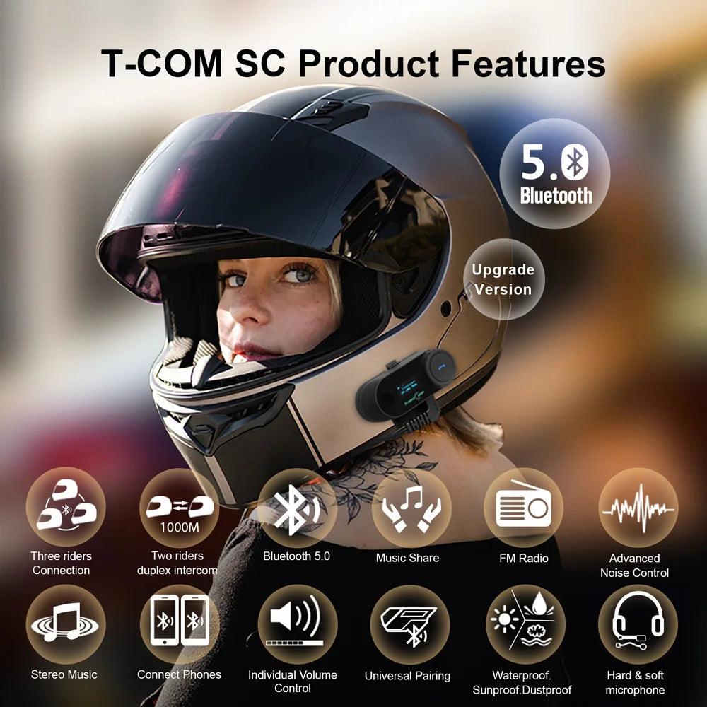 Freedconn Motorcycle Intercom Wireless Bluetooth Helmet Headset Moto Helmets Communication System 1000m Interphone Headsets - Outdoorsavage