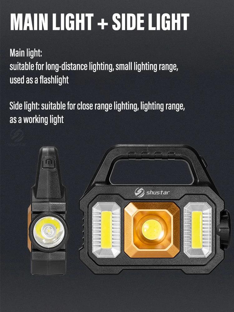 High Power Led Flashlights Rechargeable Camping Work Light Multi Functional Portable Light Solar Charging 6 Lighting Modes - Outdoorsavage