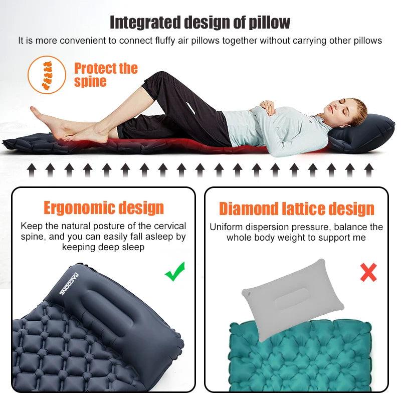 PACOONE Outdoor Camping Sleeping Pad Folding Sleep Mat Beach Inflat Mattress with Pillows Ultralight Air Mat Travel Hiking New - Outdoorsavage