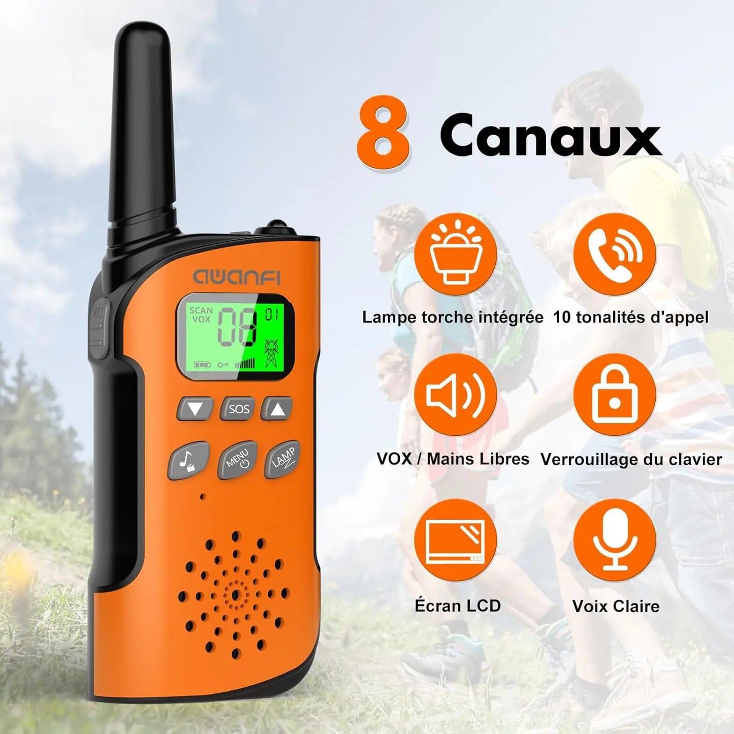 Walkie Talkie Rechargeable 3 Packs for Kids, Long Range Flashlight, 8 Channel, USB Type C for Camping, Hiking, Gifts