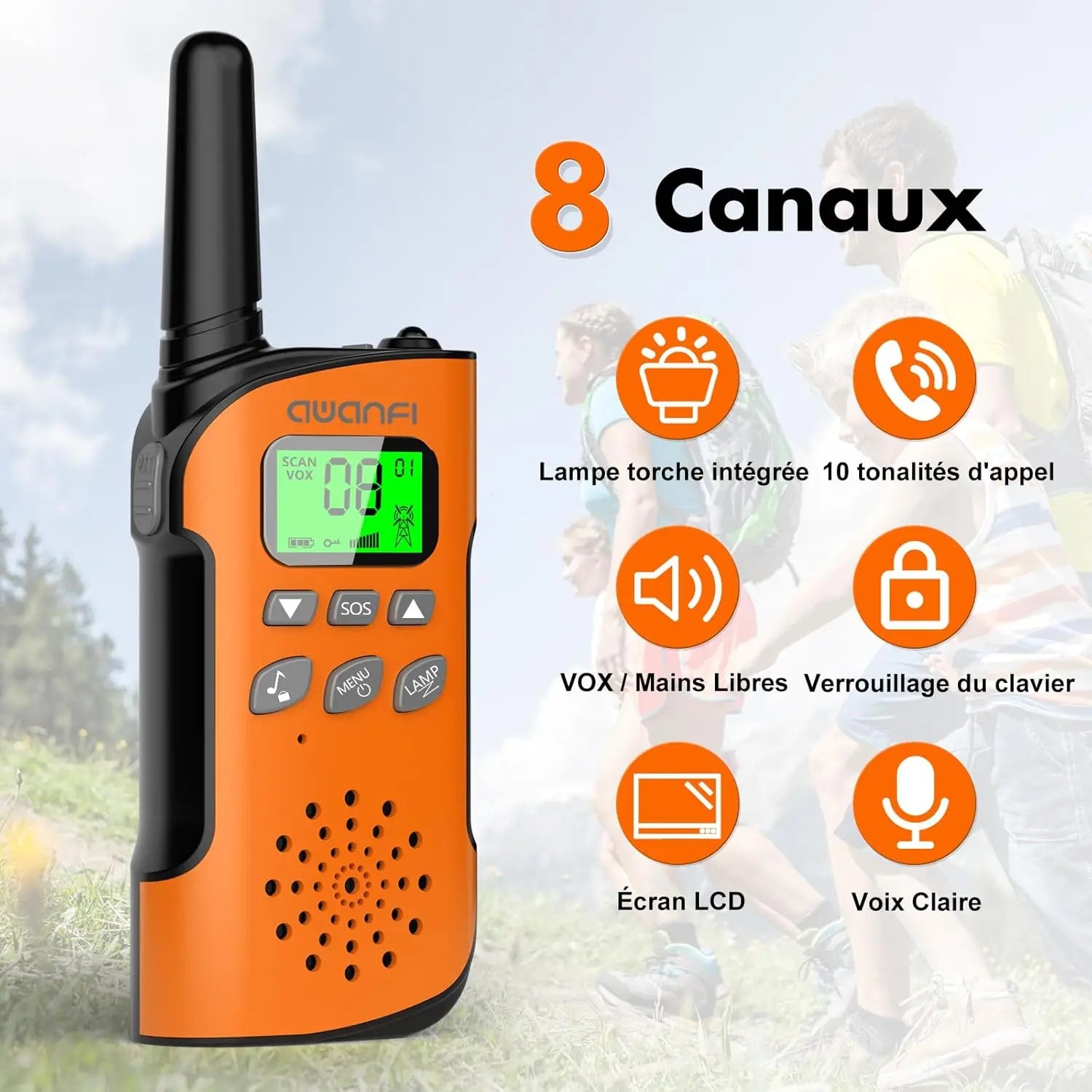 Walkie Talkie Rechargeable 3 Packs for Kids, Long Range Flashlight, 8 Channel, USB Type C for Camping, Hiking, Gifts