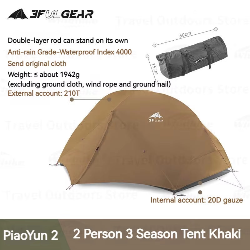 Elevate Your Camping Experience with the 3F UL GEAR Ultralight Floating Cloud 2-Person Waterproof Tent – Perfect for 3/4 Season Adventures!