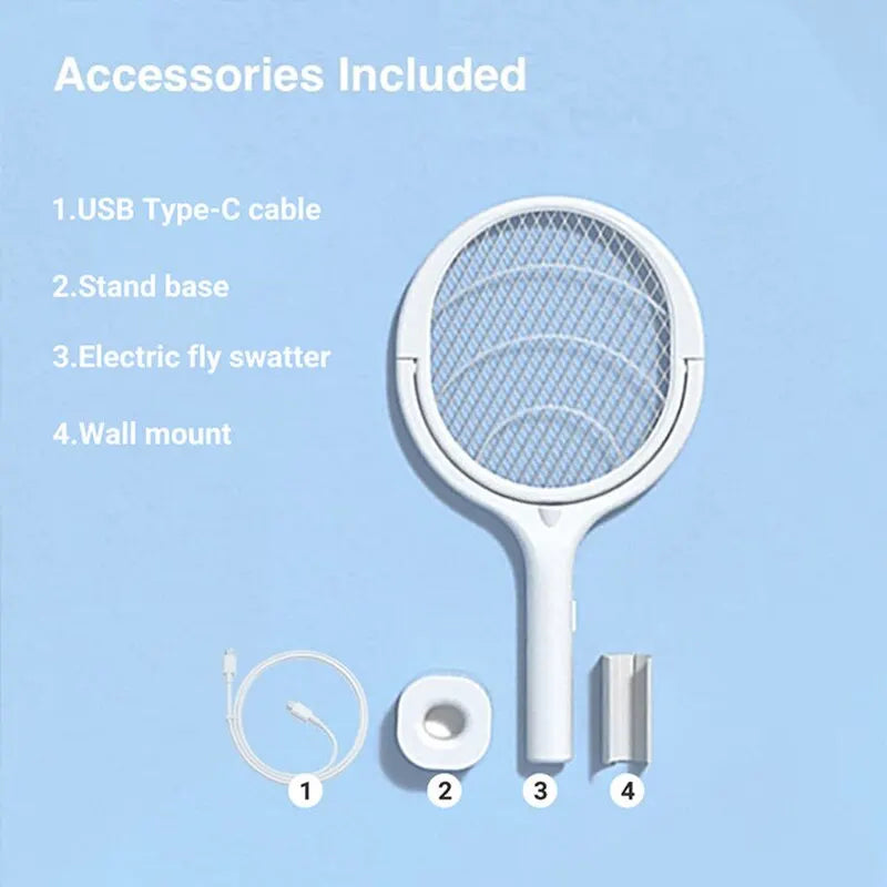 5-in-1 Electric Mosquito Swatter with Fast Charging, Safety Insulation, Adjustable Settings, and Battery-Powered Bug Zapper Lamp
