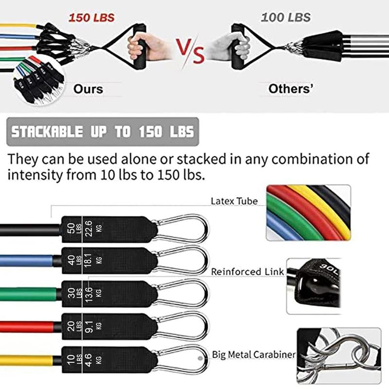 Resistance Bands Set, 11Pcs/Set Fitness Equipment Resistance Bands for Working Out Exercise Bands with Door Anchor, Fitness Accessories, Gymtok, Gym Accessories, Fitness Tools, Valentine'S Day Gift