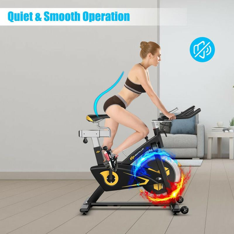 【Costway】-Exercise Bike Fixed Belt Drive Indoor Bicycle with Heart Rate Monitor