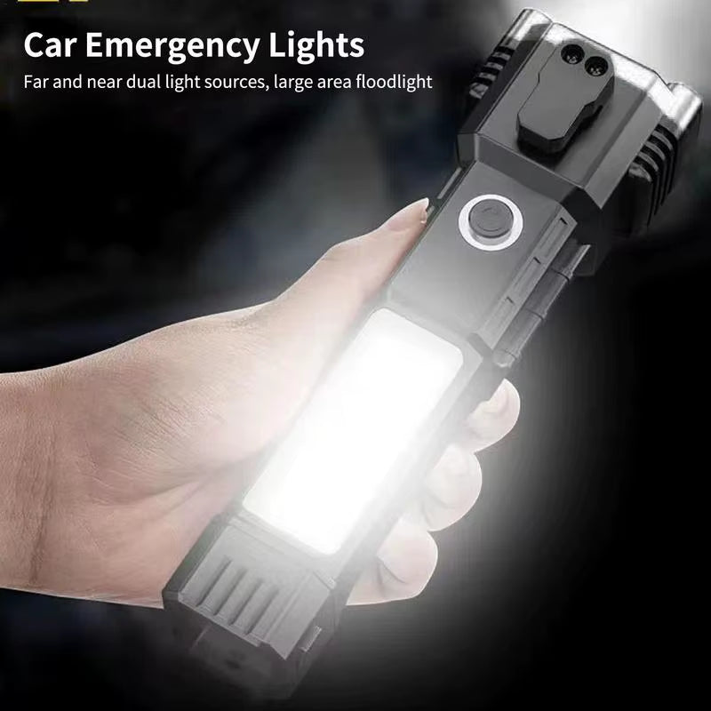 Safety Hammer Flashlight Seat Belt Cutter and Glass Breaker Rescue Tool LED High Lumens Rechargeable Solar Powered Escape Kit