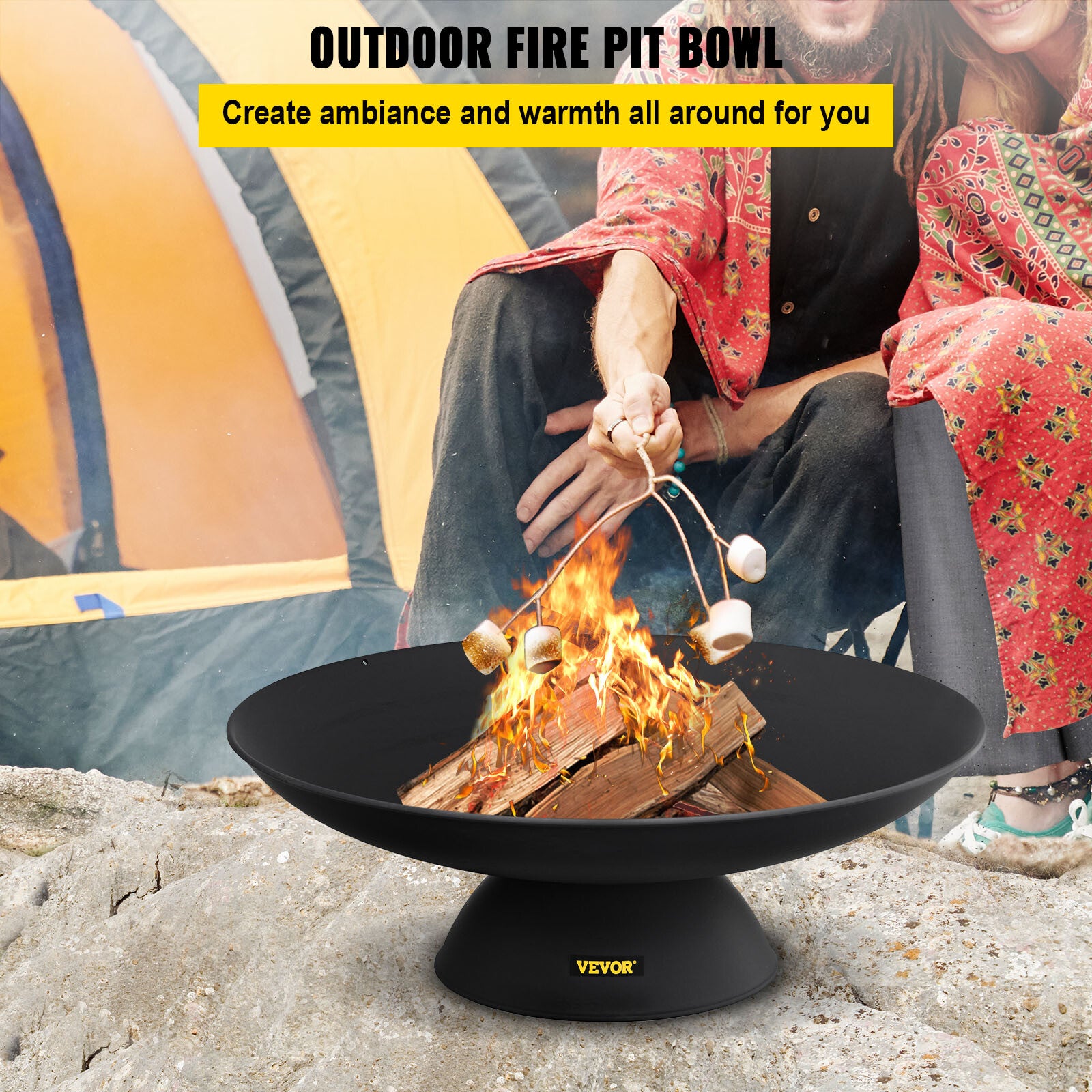VEVOR Feuerschale Feuerkorb Φ76 Cm Garten BBQ Feuerstelle Gusseisen Schwarz