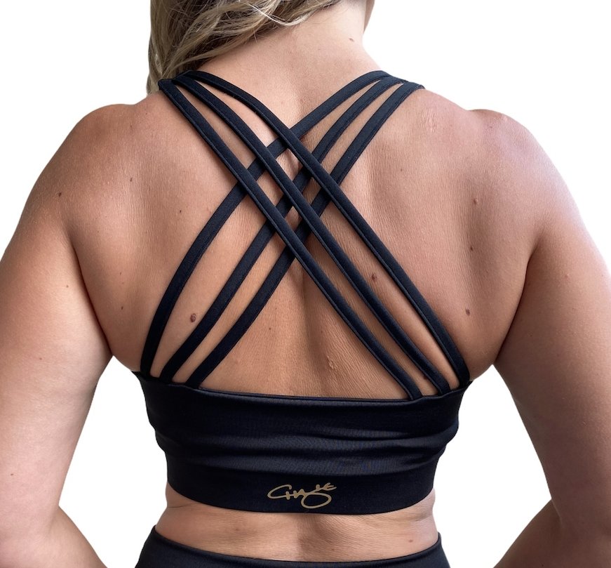 Black Sports Bra - Fanned Crossed Back