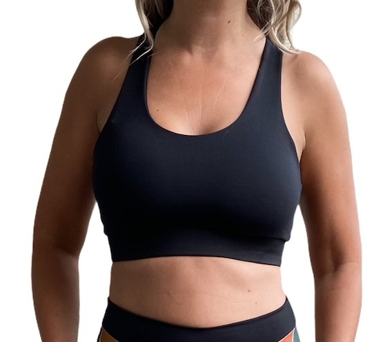 Black Sports Bra - Fanned Crossed Back