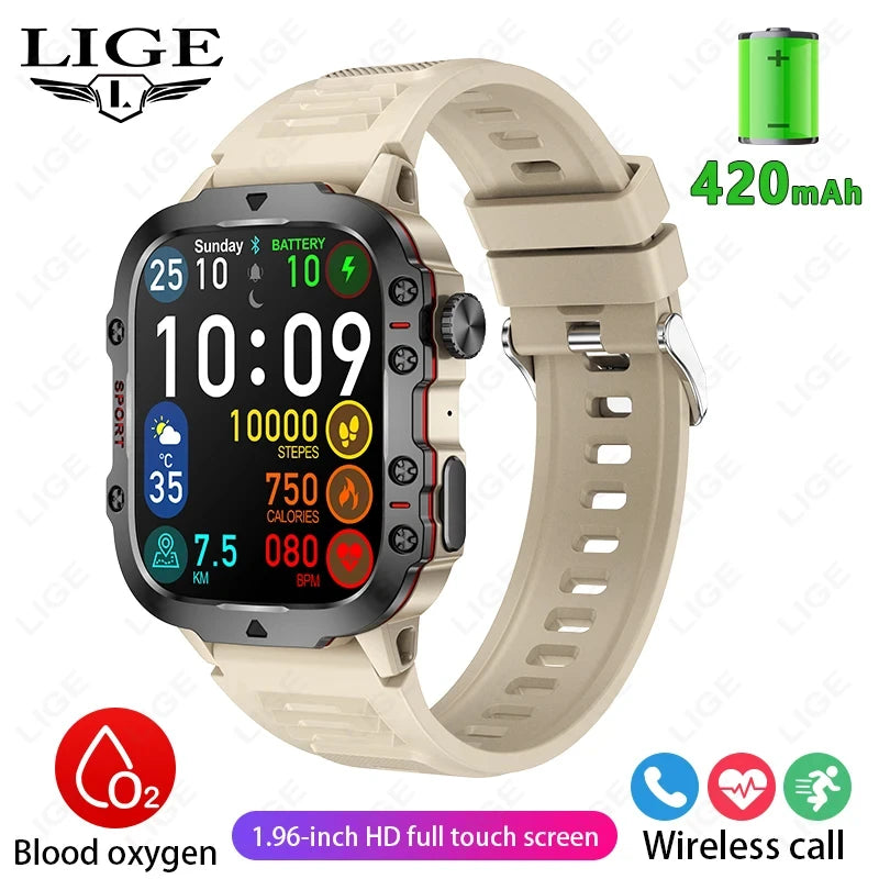 Smart Watch Men 2.01" Screen Lp68 Waterproof Watches Outdoor Rugged Military Bluetooth Call Smartwatch for Android Los