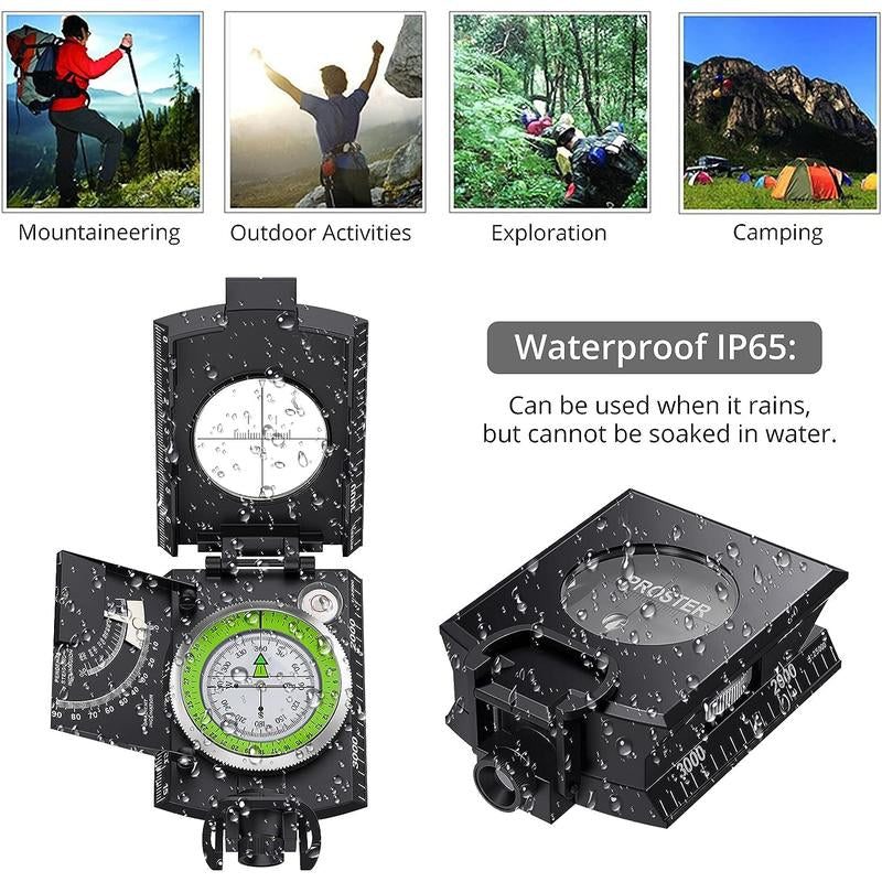 Proster Professional Compass - IP65 Hiking Compass with Sighting Clinometer - Metal Camping Compass Waterproof with Carry Bag for Camping, Hunting, Hiking, and Geology Activities